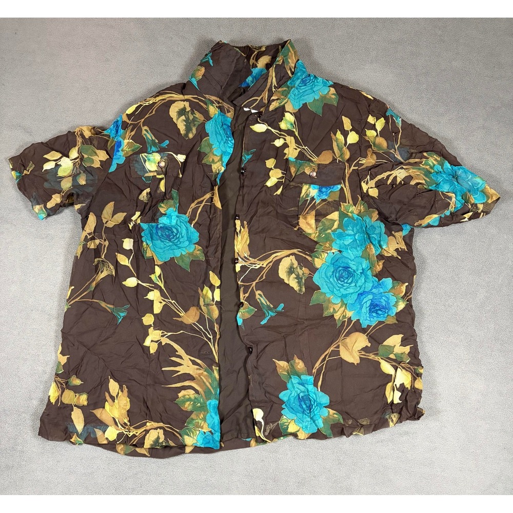 Danny & Nicole Jacket Womens 18W Brown Blue Floral Short Sleeve Button Front